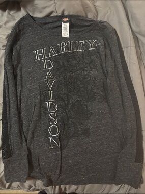 Harley-Davidson Charcoal Gray Floral Logo Long Sleeve Top